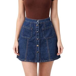 Urban Outfitters BDG Dark Wash Denim Mini Skirt Button Down Snap Front Small
